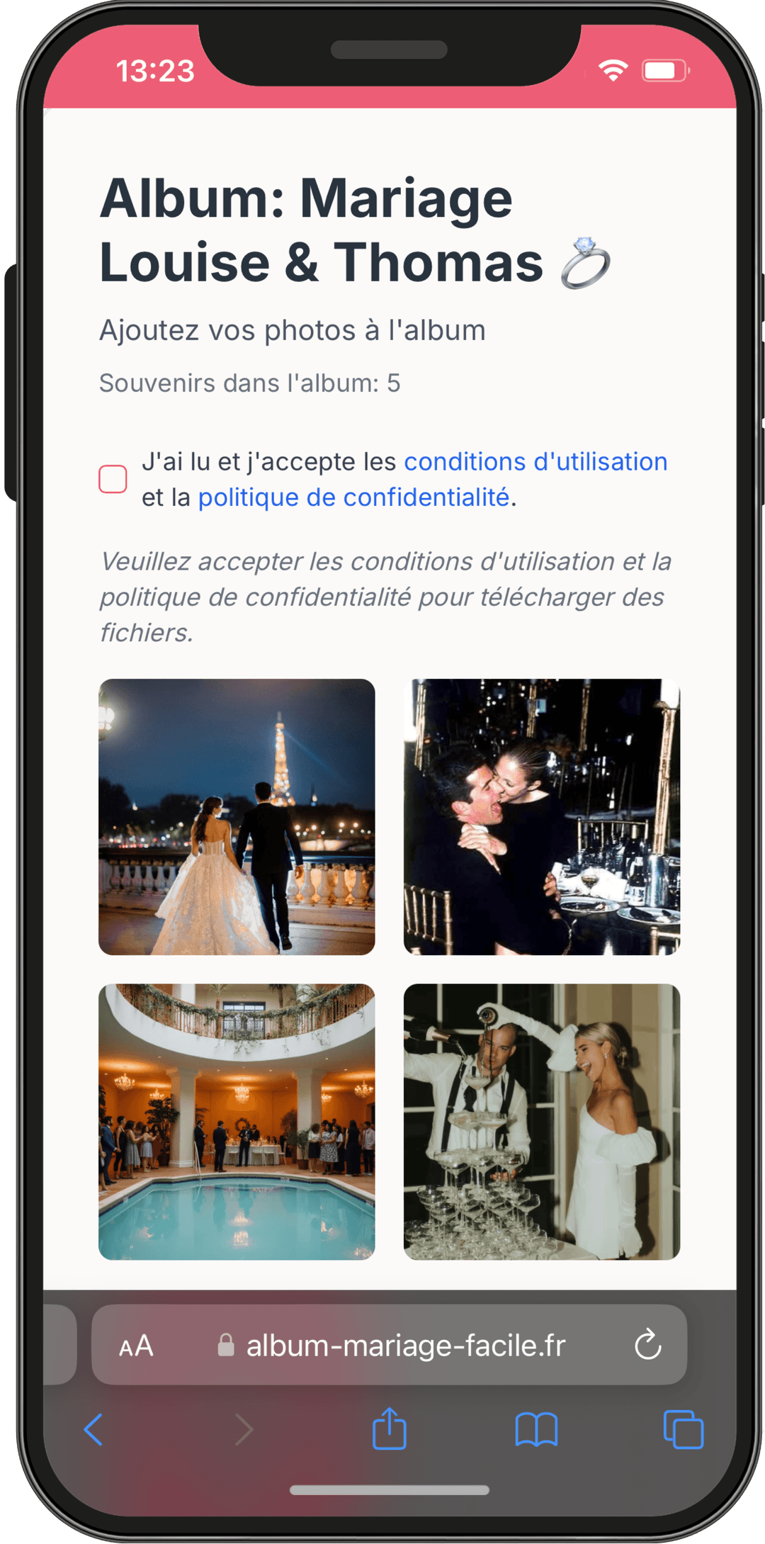 Album Photo Mariage Fait Main – Couleurs Noir, Blanc, Mauve, Rose – Neuf