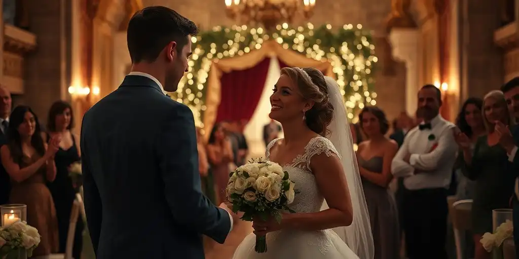 Invités recréant une scène de film célèbre lors d'un mariage