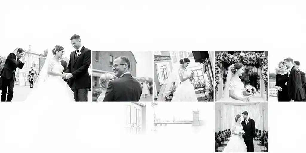 Collage de photos de mariage montrant une chronologie inverse