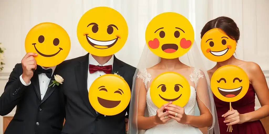 Invités recréant des emojis lors d'un mariage