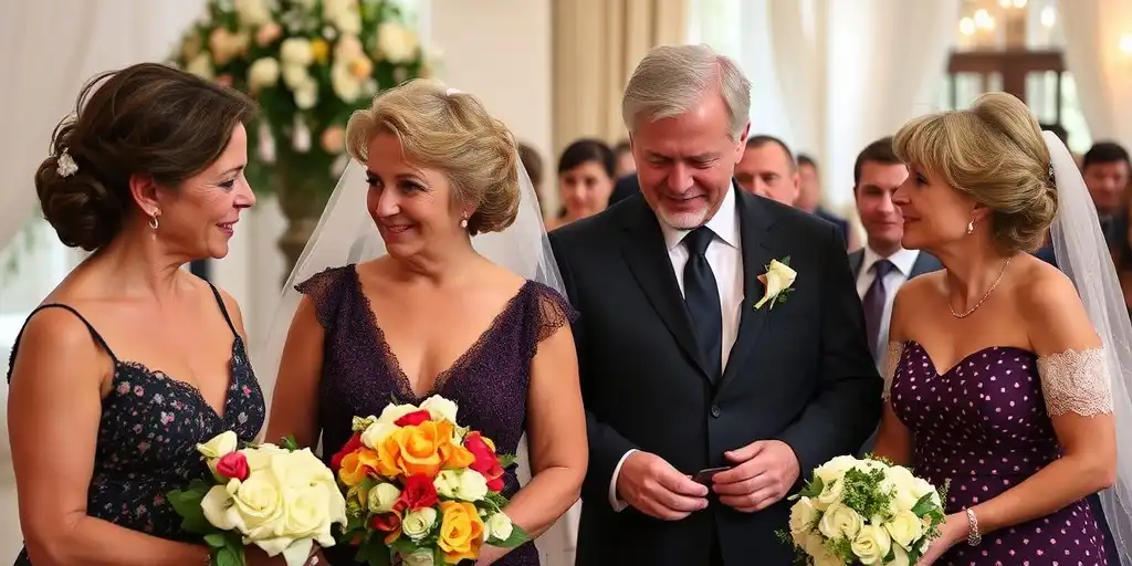 Photos de couples de différentes générations lors d'un mariage