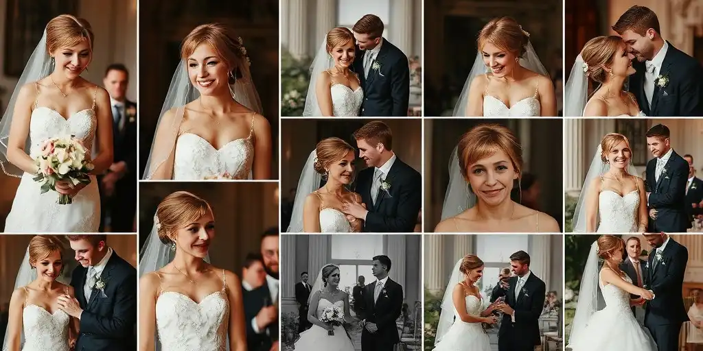 Collage de portraits montrant diverses émotions lors d'un mariage